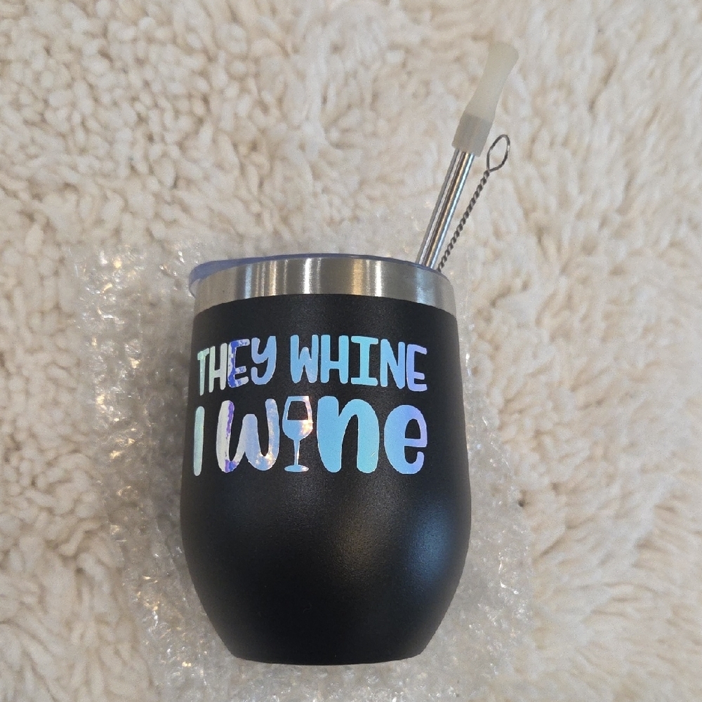 Black Insulated Wine Tumbler with Straw